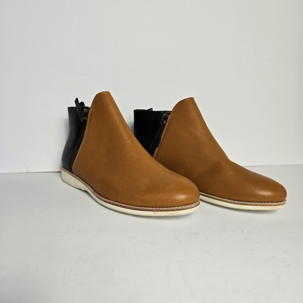 Rollie Side-Zip Booties In Cognac and Black Women's Size 37 NWOT